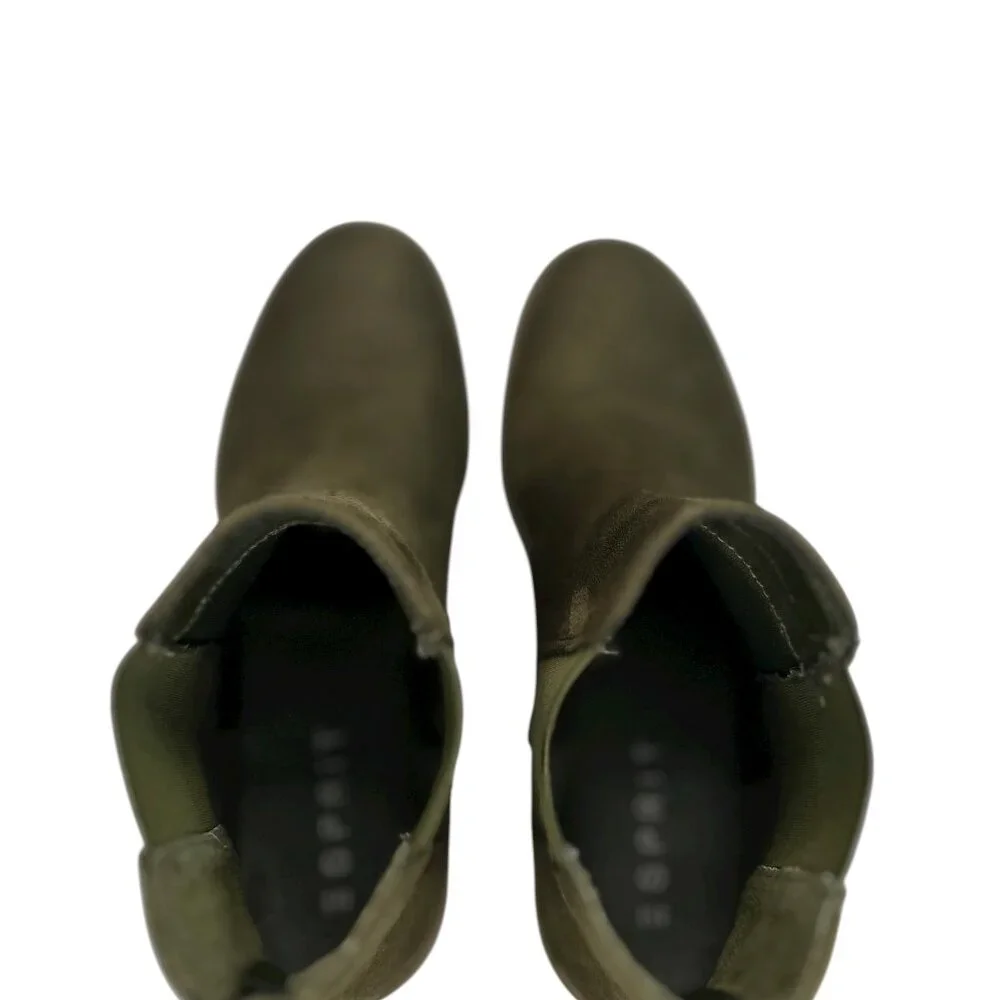 Esprit Olive Green Bobbie Ankle Boots Women’s Size 9M – Suede Look, Chunky Sole